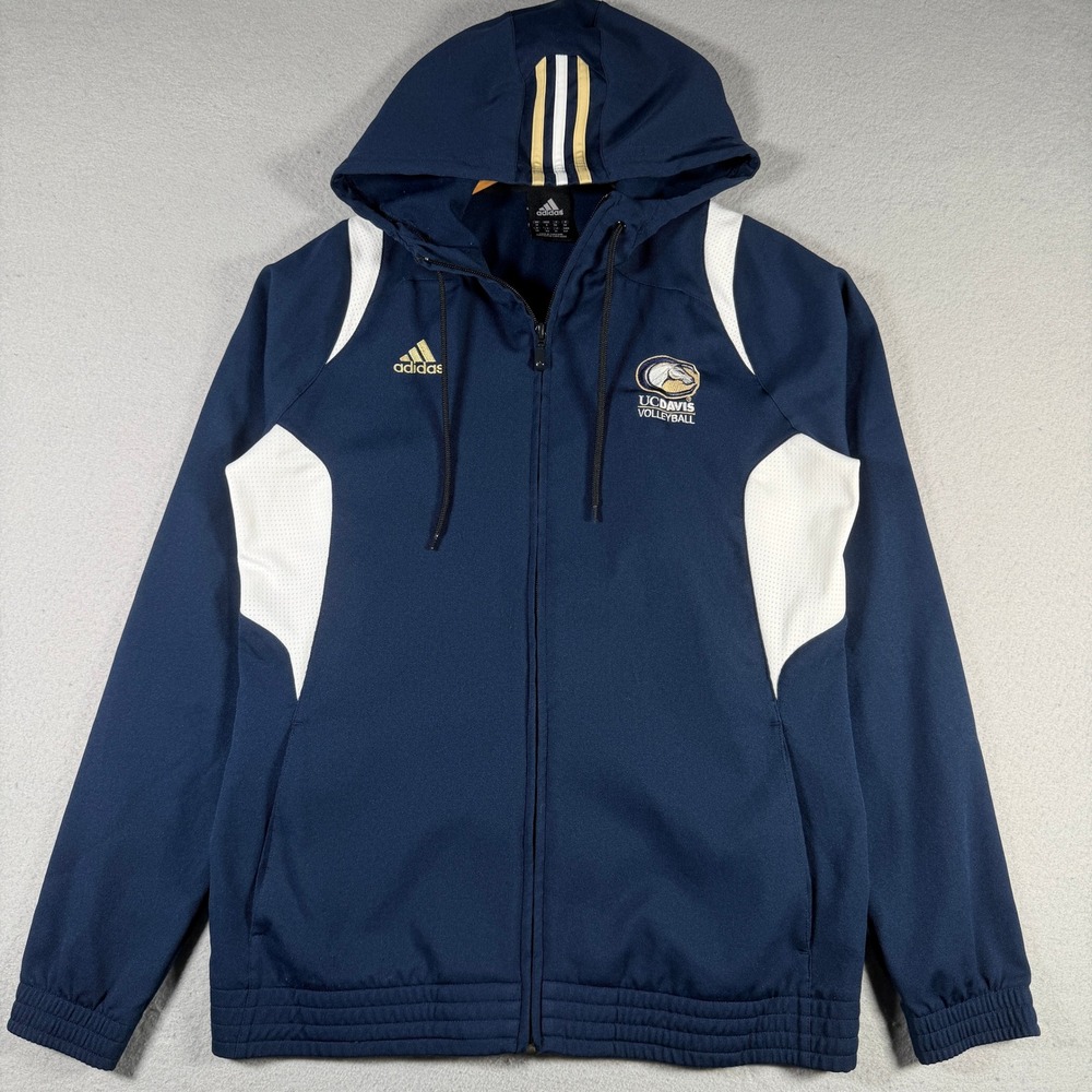 Adidas UC Davis Volleyball Full Zip Track Jacket Navy Blue Gold AZB001 Mens S